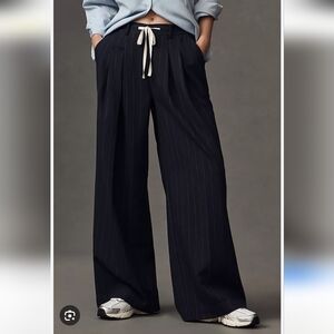 Maeve By Anthropolgie Avery Pleated Trousers Tie Front Navy Pants